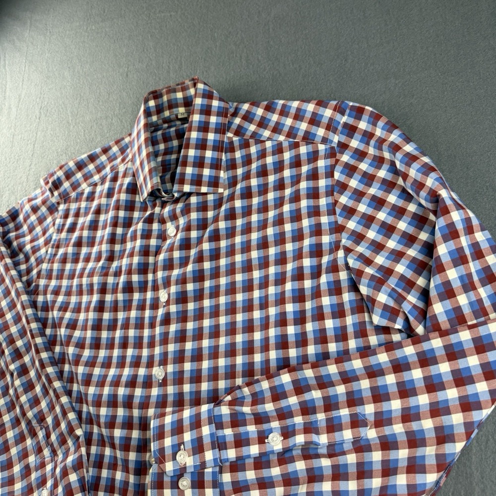 State and Liberty Shirt Men's M Red White Blue Checkered Plaid Dress Stretch
